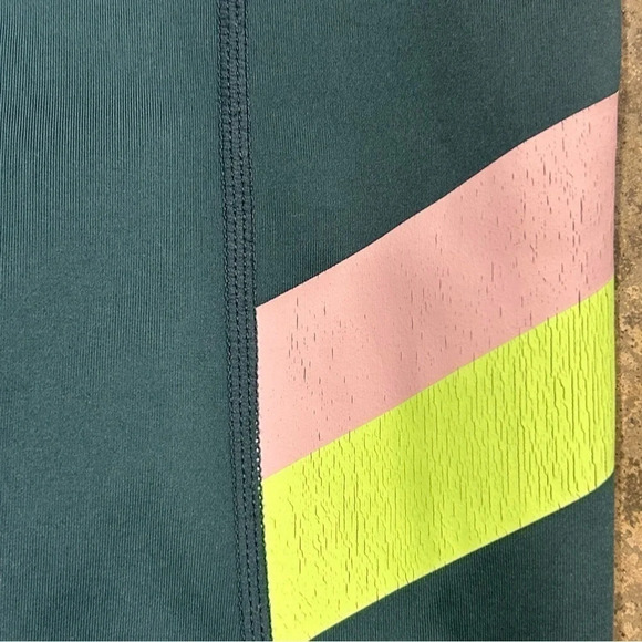 Nike One Women's Small Mid Rise 7/8 Colorblock Leggings‎ Teal/Safety Yellow/Pink - Picture 6 of 8